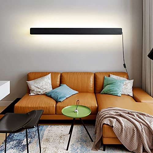 LED Streifen Wandlampe mit Schalter und Stecker Innen Wandleuchte Dimmbar Up & Down Spiegelleuchte Lange Lichtleiste Schwarz Metall Acryl 3000K-6500K Wandbeleuchtung Badzimmer Schlafzimmer,120cm 76w