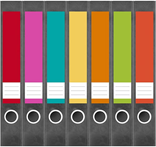 Ordneretiketten schmal selbstklebend – 7 Etiketten für Aktenordner | Design Ordnerrücken Ordner Aufkleber beschriftbar, ca. 19 × 3,7 cm - bunter Farben Mix - Made in Germany