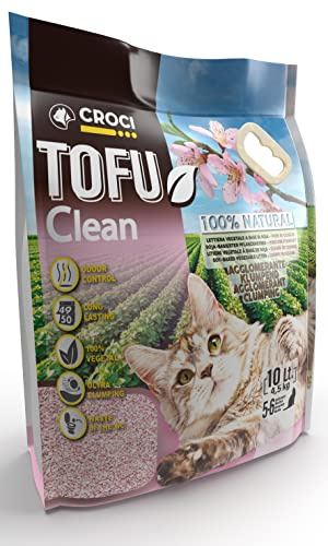 Croci Tofu Clean Litter Cherry Blossom Perfumada 10L - Arena Aglomerante Para Gatos, Biodegradable, Descarga Por El Inodoro, 100% Vegetal, Arena Antiolor De Larga Duración