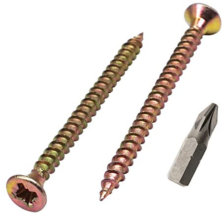 Lot de 300 vis à bois en acier zingué jaune 3,5 x 45 mm Vis à panneaux d'aggloméré Vis universelle Pozi Tête fraisée (300, 3,5 x 45 mm)