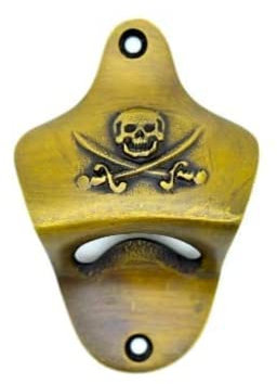 FOUNDRYMAN - Pirate Skull & Cross Bones Wall Mounted Bottle Opener - Solid Brass Beer Bottle Opener - Best Gift for Men - 3.25x2.5