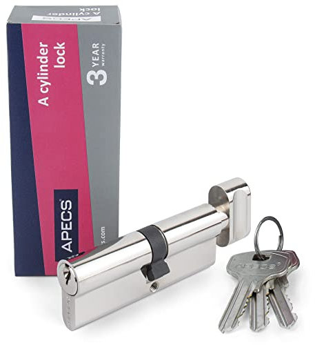 APECS - Cilindro di chiusura con pomello, 100 (50 C/50 mm) per serratura della porta di casa con 3 chiavi, modello EC-100(50C/50)-C