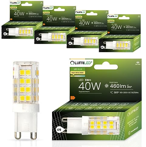 Lumiled LED Lampen G9 5er Set Leuchtmittel 5W (ersetzt 40W Glühlampe) 3000K Warmweiß 460lm 360° Lichtwinkel 230V Glühbirnen kleine Birne Energiesparende kein Flackern SMD Lichtquelle