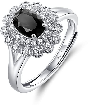 Silber ringe 925 frauen Verstellbar Princess Diana Schwarze Achat öffnung Damen 925 Sterling Silber Ring Prinzessin Diana Kate Middleton Edelstein Trauringe