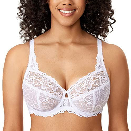 Delimira Women's Plus Size Bra Full Coverage Minimiser Non Padded Lace Underwired Bras White 38L