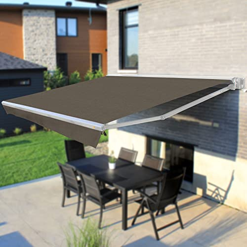 Multiple Awnings - Retractable Sun Shade | Semi-Cassette Awning with White Casing | Convenient Hand Crank Lever | Brasilia Europa Collection | 14' W x 10' L - Coco