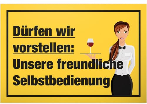 DankeDir! Selbstbedienung - 30 x 20 cm Schild - Gaststätten Deko Kneipen Geschenk Gastronomie - Wanddeko Bar Dekoration lustiger Spruch Türschild Restaurant Deko Spruchschild