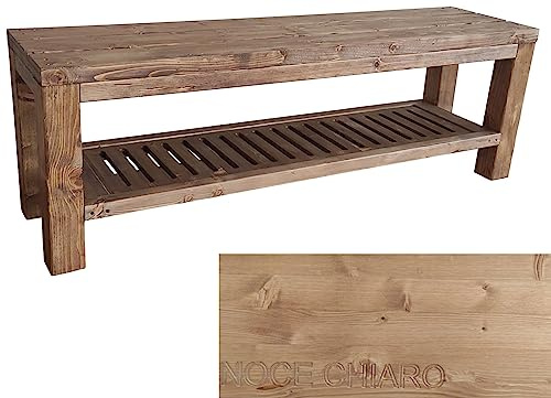 TOTAL WOOD 2012, Banco de Madera de Abeto Impregnada, Modelo Classico + Ripiano, con Zapatero, Ideal para Interior y Exterior también a Medida (150x38,5x50, Nogal Claro)