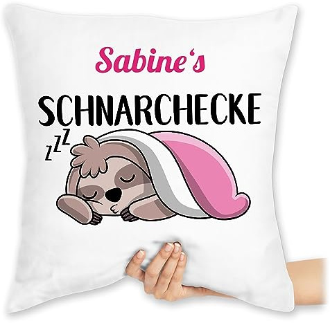 Kissen 40x40 Zierkissen - Schnarchecke Faultier - 40 x 40 cm - Weiß - mama schnarchen schnarch geschenke für schnarcher schnarchecken schnarchplatz snoring corner personalized personalisierte und