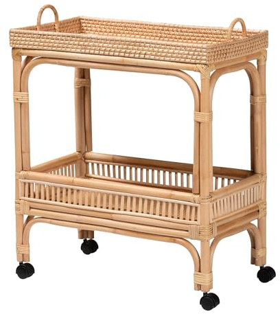 Bali & pari Lombok Modern Bohemian Natural Rattan 2-Tier Wine Cart