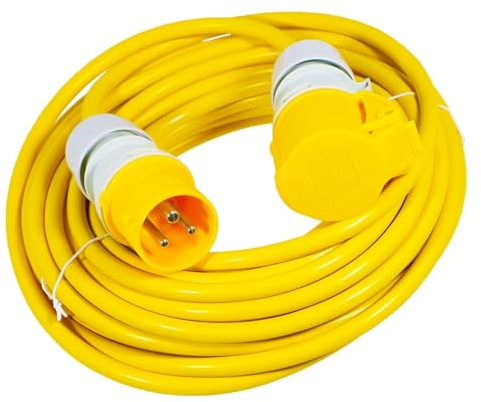 SPARES2GO 16A Extension Lead 14m 110V 1.5mm Extra Long Power Cable Cord 3-Pin 2P+E (Yellow)