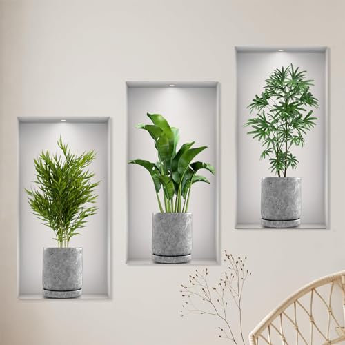 3 Stücke 3D Vase Wandaufkleber Pflanzen Wandtattoo Küche Wanddeko Geeignet zum Dekorieren von Schlafzimmern Wohnzimmern Türen und Fenstern Hotels und zum Abdecken Beschädigter Wände