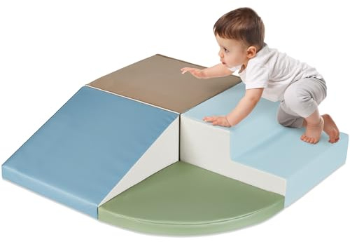 Best Choice Products Soft Foam Climbing Blocks for Toddlers, 4-Piece Baby Play Set, Easy-Clean Vinyl Foam Shapes, Safe Certified Materials, Early Learning Motor Skill Development Toy - Earth Tone