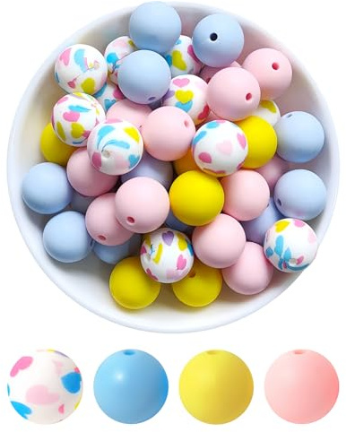 20 Stück Silikon Perlen Candy Farbe Loosing Perlen 15mm, 4 Arten Bunt Rund Gummi Bastelperlen Set, Matte Bunte Bastelnperlen, Silikonperlen für Schlüsselanhänger Armband