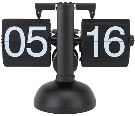 Bewinner Retro Digital Flip Down Clock, Large Number Mechanical Auto Flip Desk Clock 24 Hour Vintage Table Clock for Home Office Christmas Decor, All Black, 16.5 x 20 x 10 cm