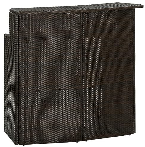 ARKEM Garten-Bartisch Braun 120x55x110 cm Poly Rattan Glas Brtisch Küche Wohnzimmer Deko Retro