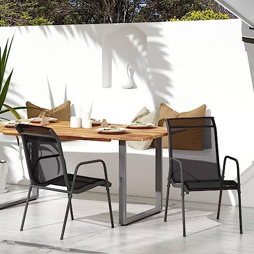 CKioict Stapelstuhl Bistrostuhl Balkonmöbel Gartenstühle 2 STK. Stahl und Textilene SchwarzGeeignet für Balkone, Rasenflächen, Gärten
