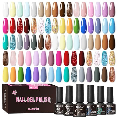 UR SUGAR UV Nagellack Set, 45 Stück Gel Nagellacks mit Glossy Matte Top und Base Gel Coat Nagellack Grau Nude Rosa Glitzer Farbgel für Nagelstudio Design Starter Maniküre Geschenkset