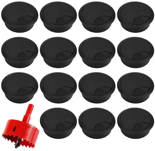 16sets Desk Grommet with Hole Saw, Desk Grommet, 60mm Table Cable Grommet, Cable Grommet Desk with Hole Saw, Cable Outlet Round Table Grommet for Home and Office Table Cable Cord Management