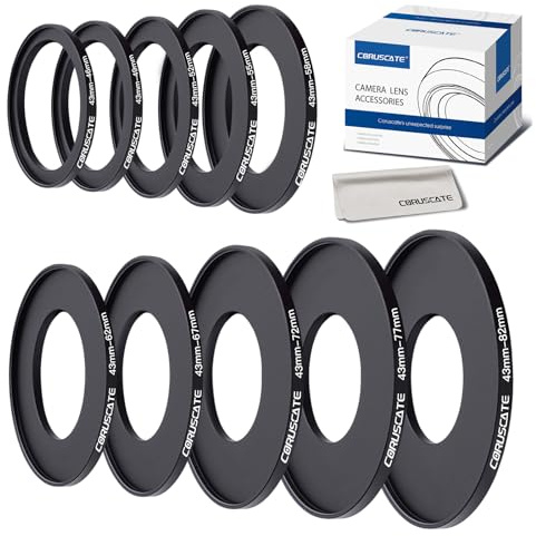 10Pcs Filter Ring Adapter Set,Lens Filter Metal Stepping Rings compatible All UV ND CPL (43-46mm,43-49mm,43-52mm,43-55mm,43-58mm,43-62mm,43-67mm,43-72mm,43-77mm,43-82mm)+Lens cleaning cloth