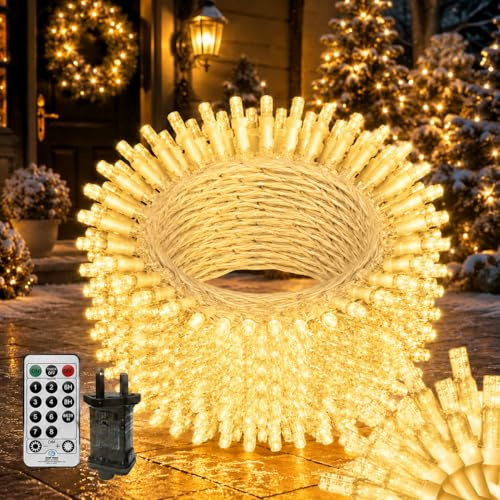 Lichterkette Außen 50M 300LED,Lichterkette Außen mit Fernbedienung,LED Lichterkette 8modi Dimmbar Wasserdicht mit Timer für Garten Balkon Hochzeit Party Deko (warmweiß)