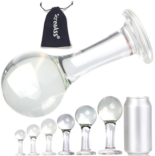 ScreaAss 6 Größen Glas Analplug 30/35/40/45/55/60Mm Riesiges Head Butt Plug Klar Kristall Glas Dildo Analkugeln Anal Perlen Buttpluck Anal Dilatator SM Sexspielzeug Für Frauen Männer,Clear,XL