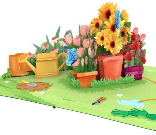 papercrush® popup-kort trädgård med blommor – 3D-födelsedagskort för fru, flickvän och trädgårdsvänner, pengar eller kupongkort för trädgårdsälskare, gratulationskort till födelsedag för kvinnor