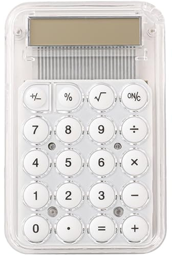 Senshuomy Mini-Rechner, Taschenrechner, kompakter Silikon-Schlüsselrechner, leiser Betrieb, transparentes Design mit austauschbarer Batterie, ideal für Büro, Schule, Zuhause (weiß)