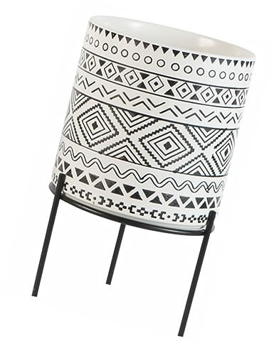 SUPVOX 1pezzi Vaso Di Fiori Creativo in Ceramica Vaso Di Fiori Carnoso Per Uso Domestico Con Supporto in Ferro Nero e Bianco Adatto Piante Come Piante Carnose e Violette Africane Per Scri