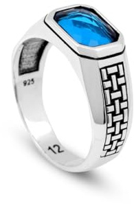 Jewellery Pit - Vintage Aquamarin Siegelring 925 Sterling Silber, Handgemacht, Poliert, Gravierter Edelstein Herrenring, Verlobungsring, kleiner Fingerring, Inklusive Adeau Silberputztuch (76)