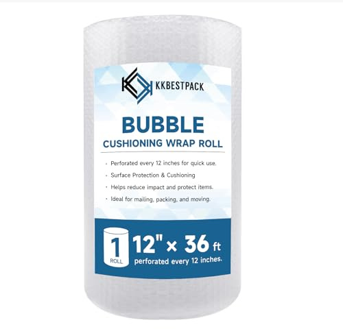 Bubble Cushioning Wrap 12 inch x 36ft - Large Plastic Packing Roll for Moving Boxes & Shipping Supplies - Moving Supplies, Perforated Every 12 Inch