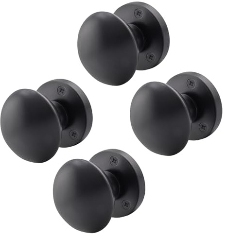 EAI Matt Black Door Knobs, 2 Pairs - Victorian | 2 Pairs of Victorian Mortice 55mm Door Knobs for Internal Doors, Fixings Included