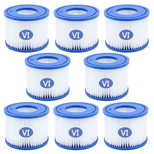 SAMSYOKI 8 Piezas Cartucho de Filtro de Piscina Tipo Vi, Cartuchos de Filtro 58383/58381/58093/58094 para Lay-Z-SPA, Miami, Monaco, Vegas, Palm Springs
