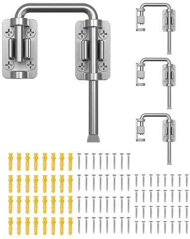 MeBantoo 2.36 Inch U Patio Sliding Door Loop Lock Latch - Stainless Steel Home Security Loop Bolt Lock for Barn, Garden, Fence Gate, Window - Multi-Angle Installation Option (Silver-4 Pcs)