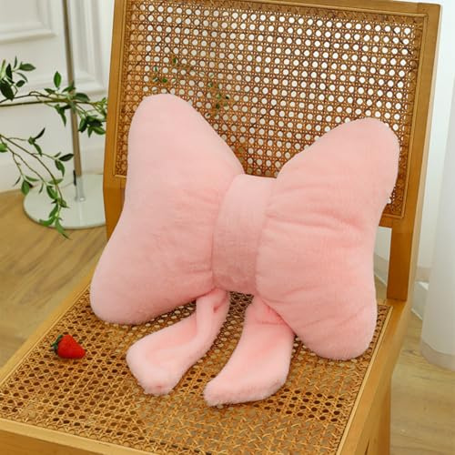Uixxducc Schleifekissen Dekokissen, 3D Schleifen Plüsch Kissen, Ästhetisches Deko Kissen, Kuschelkissen Schleife für Kinder & Mädchen, Zierkissen Sofakissen für Zimmer Bett Couch (Rosa)