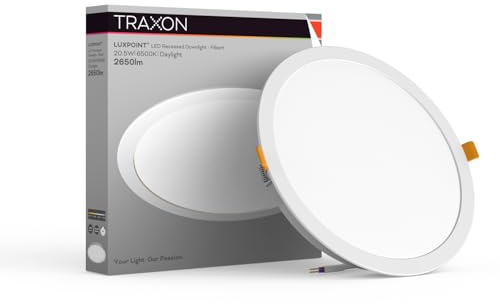 TRAXON LUXPOINT® Placa downlight LED - Filbert Circular 20,5W Luz Cálida 3000K 1800Lm PS techo Empotrable Driver integrado, Corte techo Ø200-205mm IP20 interior (Luz Cálida 3000K, Pack 2 und 20,5W)