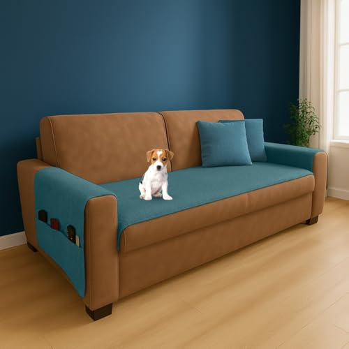 Farè – Runner Copriseduta Divano Impermeabile con Copribraccioli e Tasche Organizer - Copridivano Universale Antimacchia - Ideale per cani, gatti e bambini - Armor Polvere
