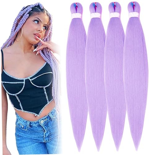 4pcs Extensions per capelli viola per trecce da 26 pollici allungate sintetico lavanda intrecciato per capelli estensioni viola chiari per trecce