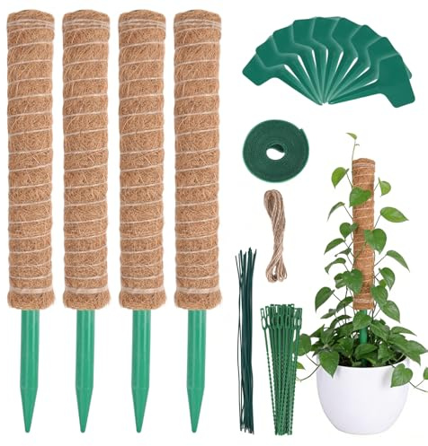 HOVIN Soporte trepador para Monstera de coco – 4 tutores extensibles de musgo, 40 cm – Para plantas trepadoras en interiores y jardines