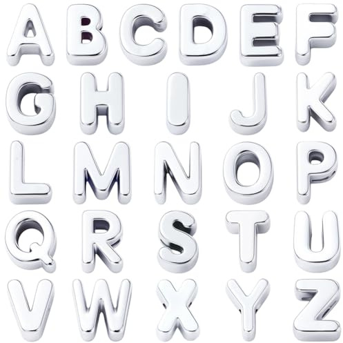 SOFPLATE 26 pz. Perline A Forma di Lettera con Foro Grande Perline Dell'Alfabeto Grandi Lettere Maiuscole AZ In Argento Ciondoli con Iniziali Distanziatori Sciolti per La Creazione di Gioielli Braccia