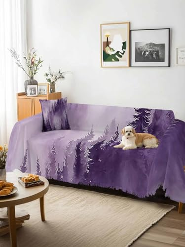 Purple Mountain Sofa Cover Blanket Couch Covers for Armchair Cushion,Couch Sofa Silpcover with Tassel,Misty Forest Nature Woodland Pine Tree Landscape Throw Towel Blanket Covers XX-L 71x150