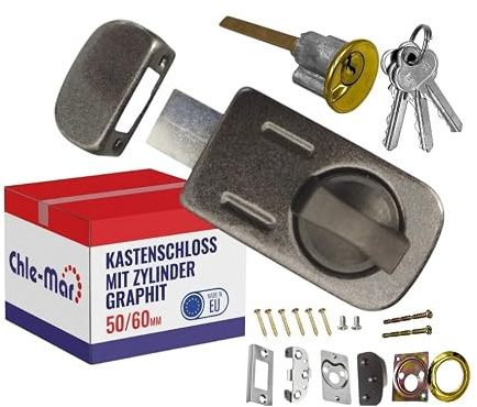 Chle-Mar - Cerradura de inserción para puerta delantera y puerta de apartamento grafito | Cerradura con cilindro y 3 llaves | Modelo universal de metal recubierto de polvo | Para interior y exterior
