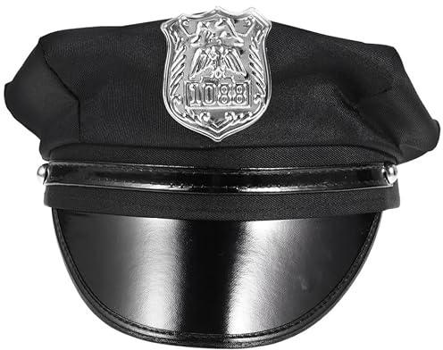 minkissy Schwarze Polizei Mütze aus Pu Leder und Stoff Leicht und Bequem Klassischer Stil für Bühnenauftritte und Partys Dekoratives Polizei Kostüm Zubehör