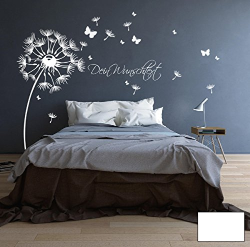 ilka parey wandtattoo-welt® Wandtattoo Wandaufkleber Pusteblume Blüten Schmetterlinge Wunschtext M1416 - ausgewählte Farbe: *Weiß* - ausgewählte Größe:*S 100cm breit x 110cm hoch