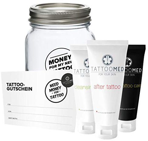 TattooMed Tattoo-Pflege für tätowierte Haut -Tattoo Spardose Big + Gutschein + All in Bundle Care