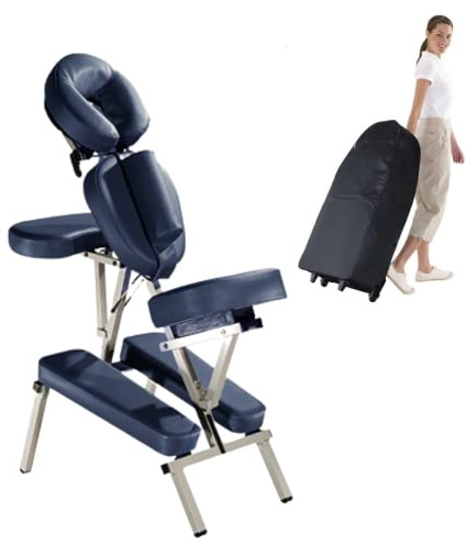 Porta-Lite Advantage Portable Massage Chair - Fully Adjustable + 7kg Lightweight Mobile Therapy Treatment + Wheeled Carry Case + Chest Sternum Pad + Face Cradle + Cushion - Compact + Easy Setup (Navy)