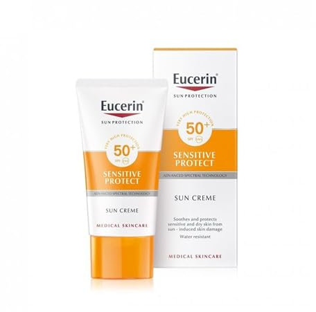 Eucerin Sensitive Protect Face Sun Cream SPF 50+ 50ml, Sun Protection Face Cream for Dry and Sensitive Skin, High UVA/UVB Defence, Water-Resistant Sunscreen with Glycyrrhetinic Acid