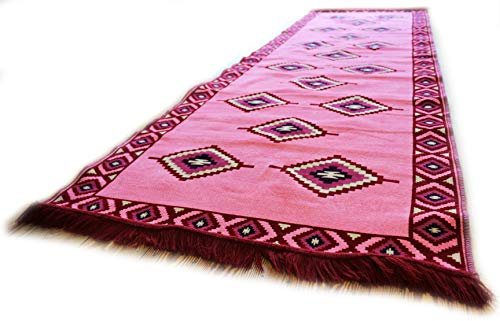 Damaskunst Neu,Pink, Rosa,Teppich 90 cm x 300 cm,Läufer,Dielen Kelim Orient,Wand Teppich,Carpet, Rug, S 1-33-73