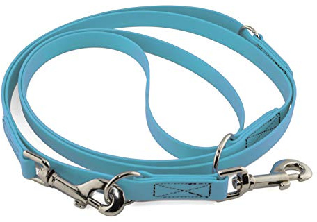 LENNIE Verstellbare BioThane Führleine, 13mm breit, 5m lang, Cyan/Türkis, genäht, Doppelleine