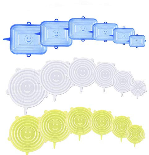 Silikon Stretch Deckel -18 Stück Dehnbare Silikondeckel Stretch Lid Silikon Abdeckung in Verschiedenen Größen Wiederverwendbar Dauerhaft Erweiterbar - für Schüsseln,Becher,Dosen,Obst.